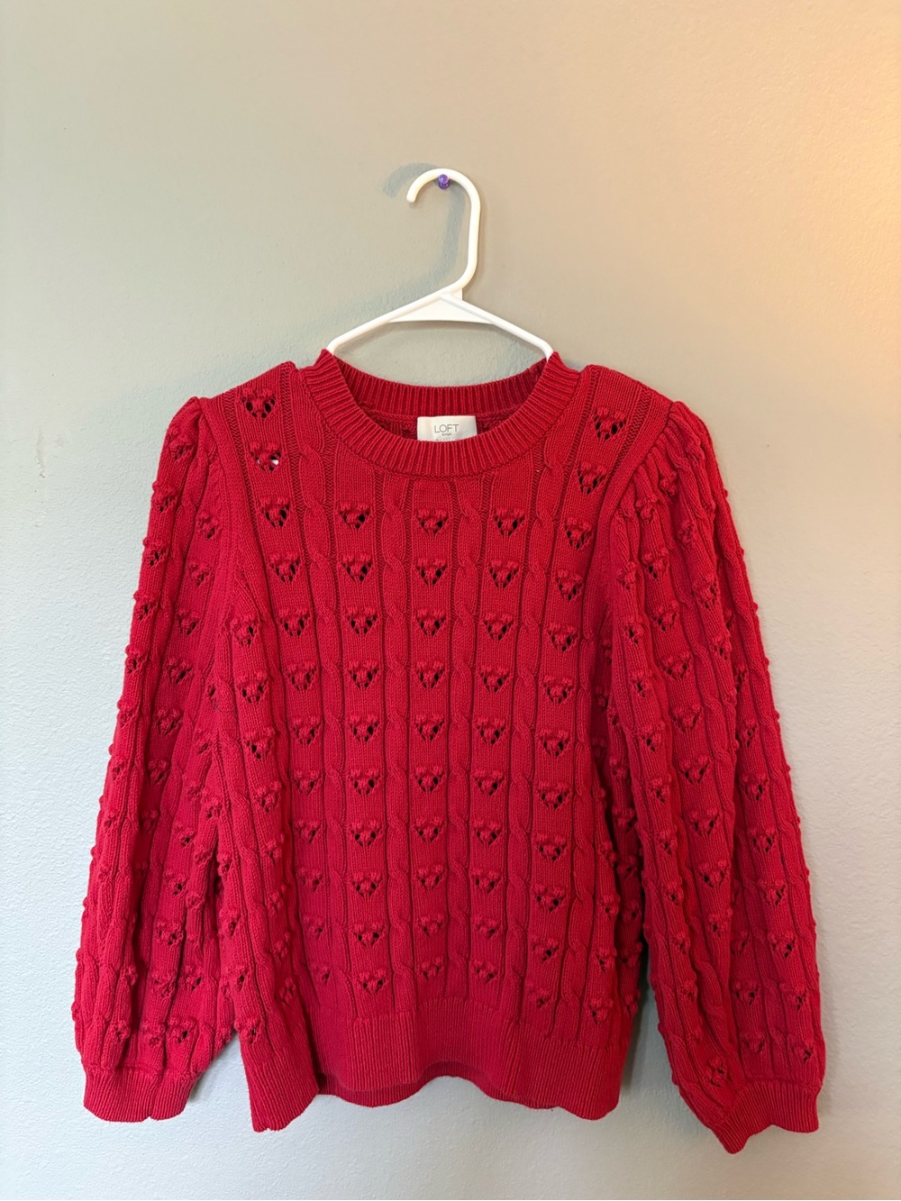 LOFT Red Heart-Pattern Crewneck Sweater